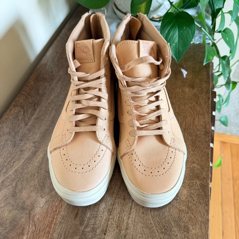 Vans Sk8-Hi Slim Zip Women 8.5 Veggie Tan Leather High Top Sneakers Nude Peach